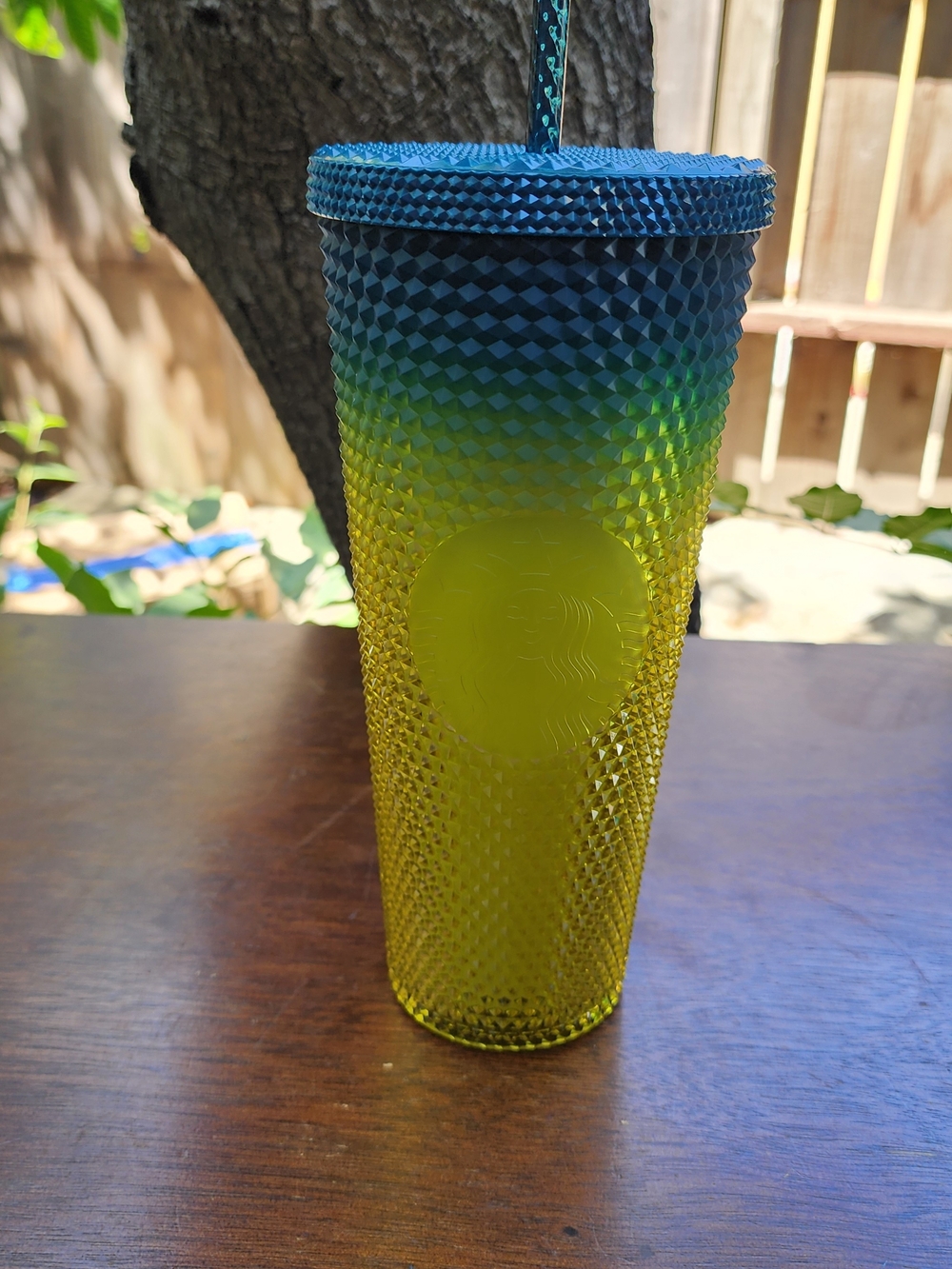 STARBUCKS Fall 2023 Gradient Lemon Yellow Blue Studded Venti Tumbler 24oz